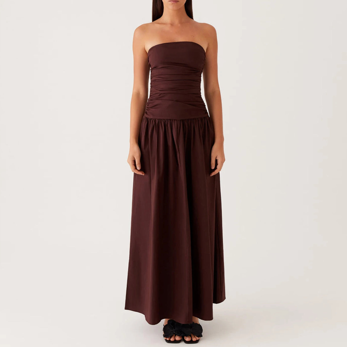 The Alina – Strapless Ruffle Maxi Dress
