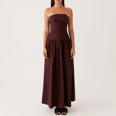 The Alina – Strapless Ruffle Maxi Dress