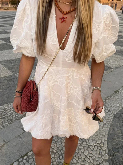 Leah - White Flower Dress