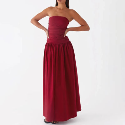 The Alina – Strapless Ruffle Maxi Dress