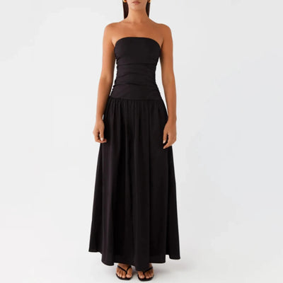 The Alina – Strapless Ruffle Maxi Dress