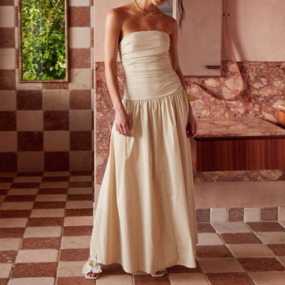 The Alina – Strapless Ruffle Maxi Dress
