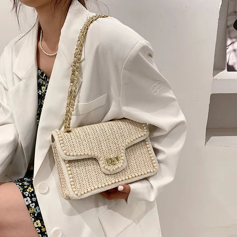 Elara - Pearl Woven Crossbody