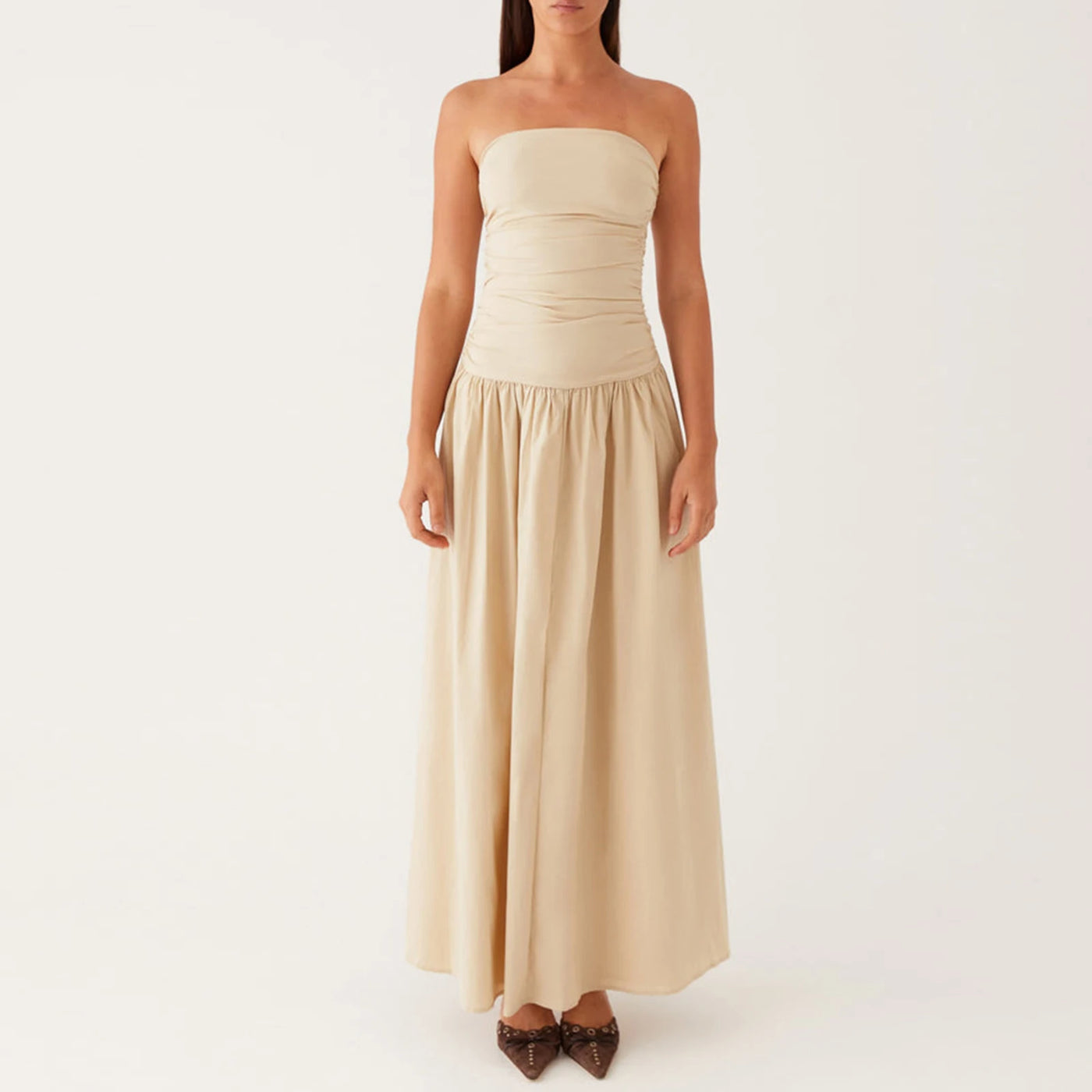 The Alina – Strapless Ruffle Maxi Dress