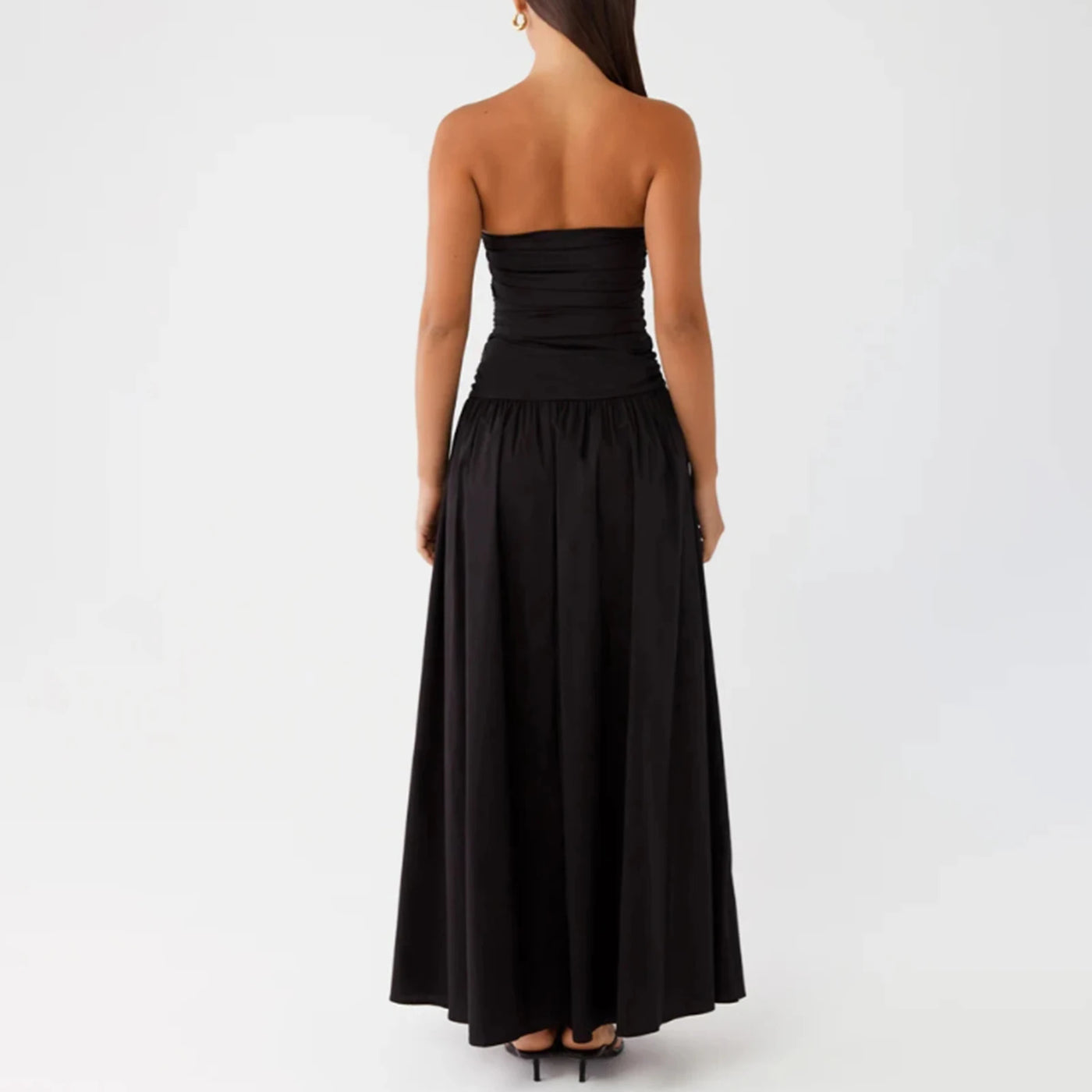 The Alina – Strapless Ruffle Maxi Dress