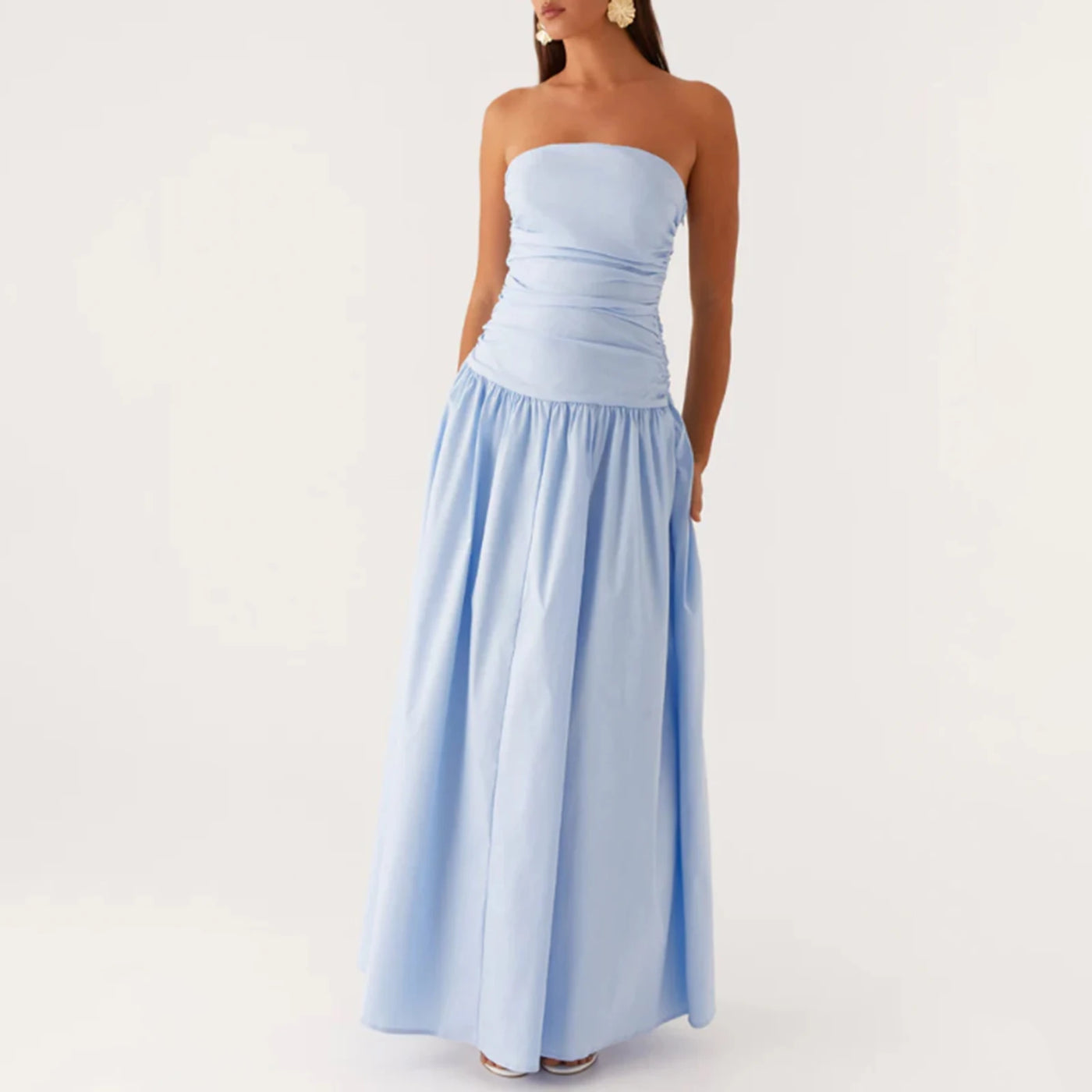 The Alina – Strapless Ruffle Maxi Dress