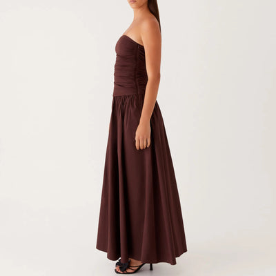 The Alina – Strapless Ruffle Maxi Dress