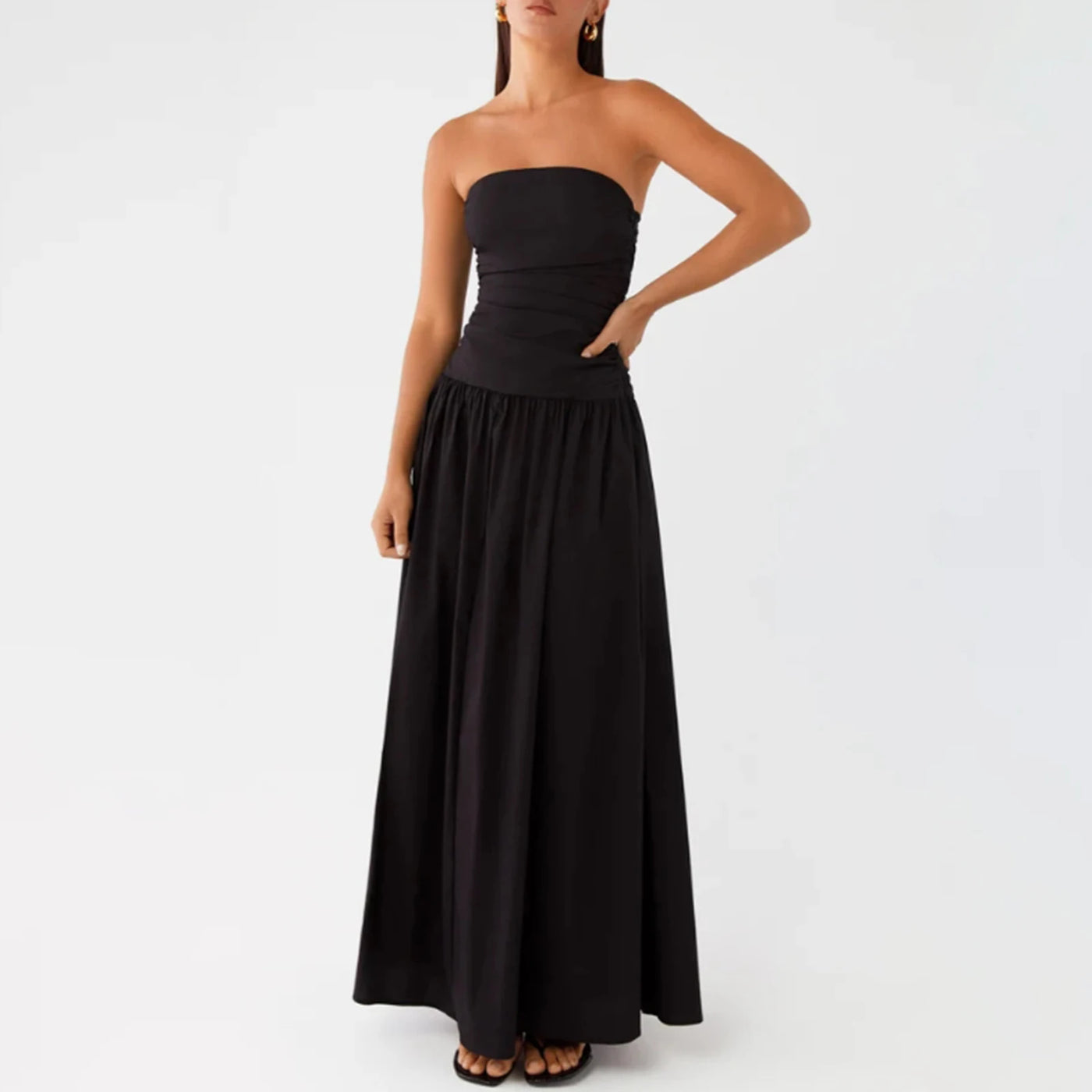 The Alina – Strapless Ruffle Maxi Dress