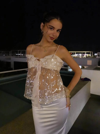 Clara | Pailletten Haltertop