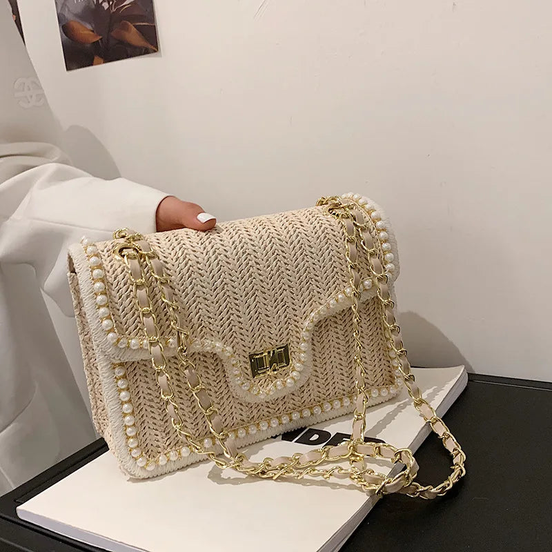 Elara - Pearl Woven Crossbody